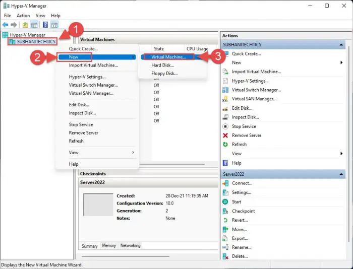 Create a new VM in Hyper-V
