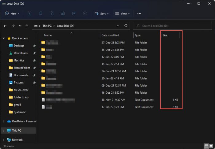 How To Show Folder Size In Windows 1 no size