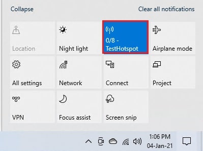 2 Ways to Enable Hotspot in Windows 10 6 notification panel