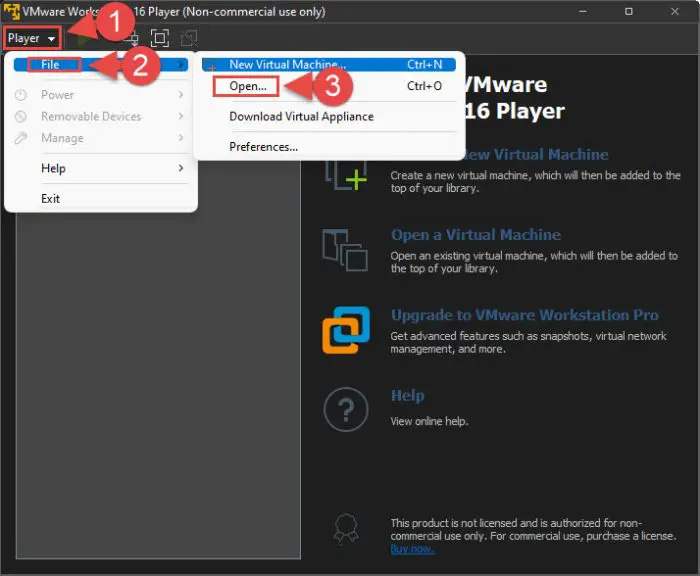 Open a file in VMWare Player
