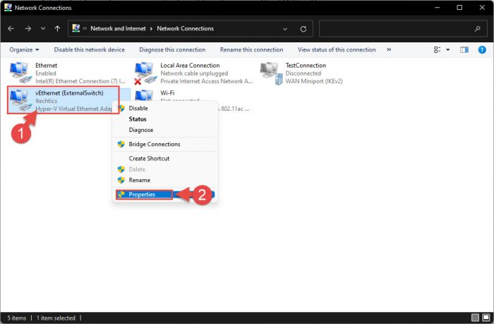 Open adapter properties