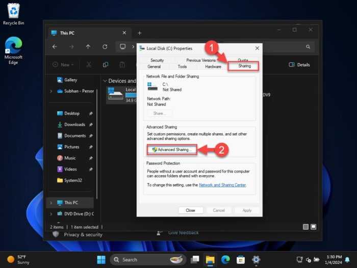 Open advanced sharing