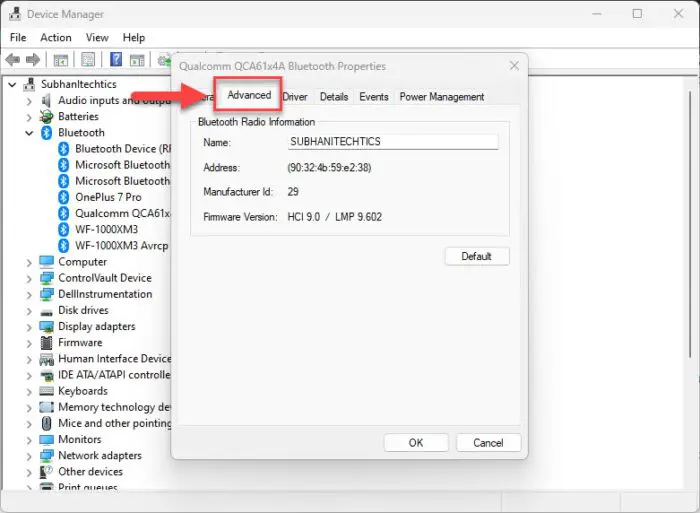 Open Advanced tab