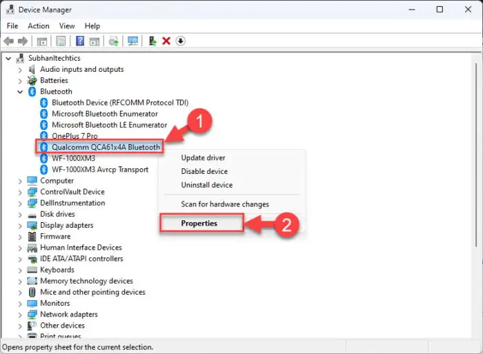 Open Bluetooth properties