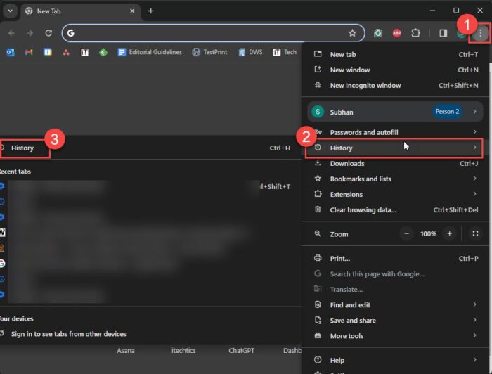 Open Chrome history