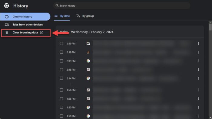 Open clear browsing data options in Chrome for desktop