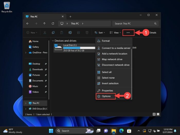 Open Explorer options