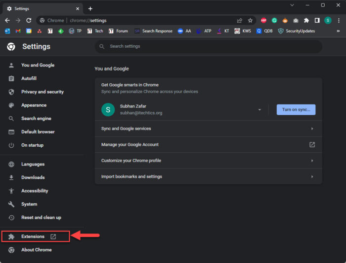 Open Extensions tab