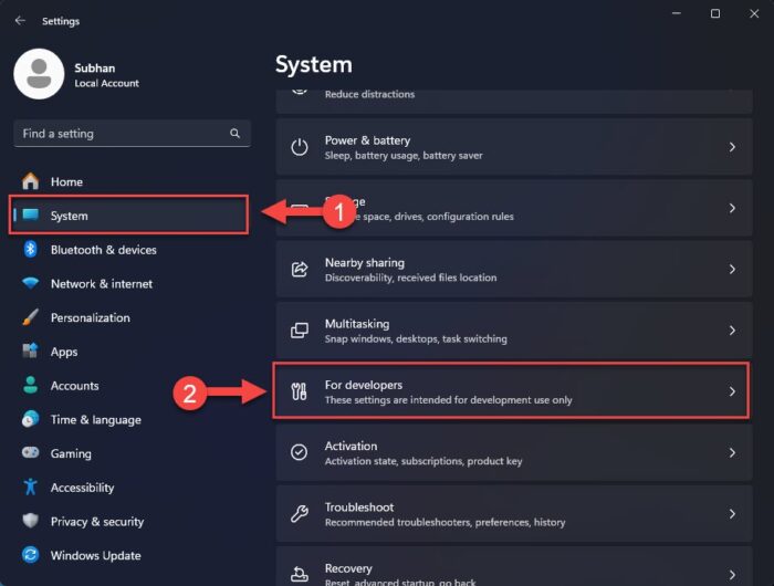 Open For Developers settings