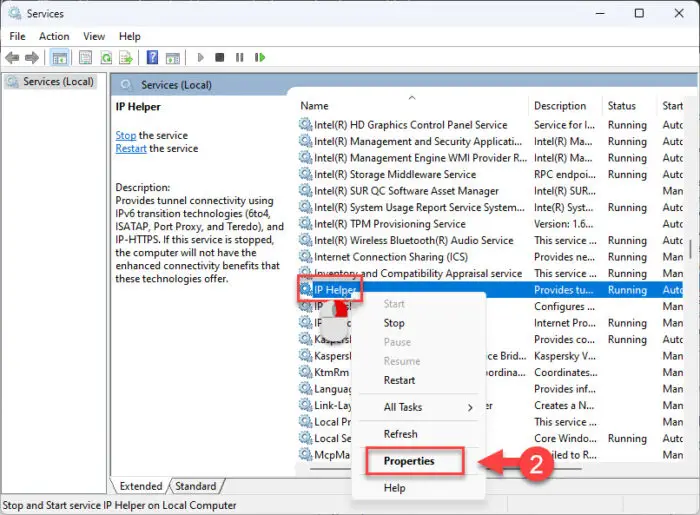 Open IP Helper properties