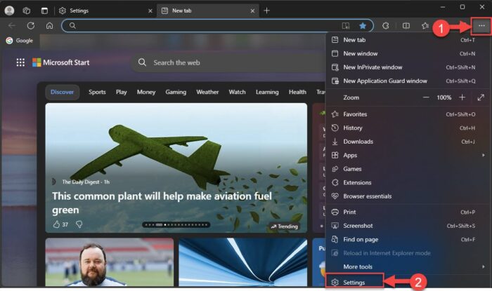 Open Microsoft Edge settings