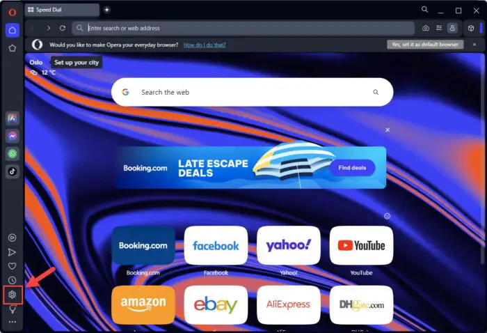 Open Opera browser settings