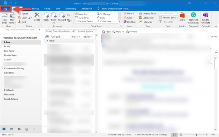 Open Outlook file menu