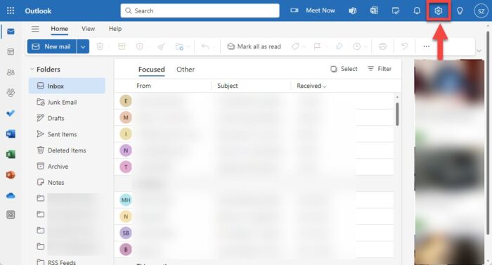 Open Outlook settings