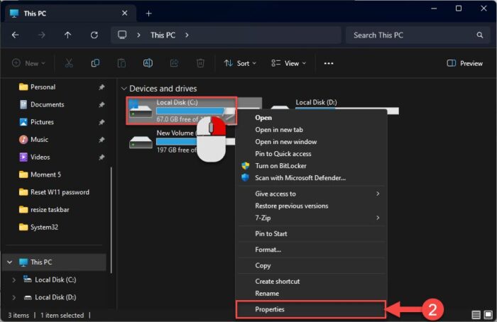 Open partition properties