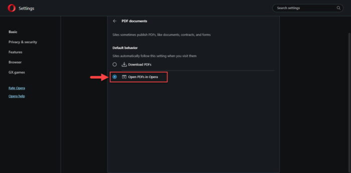 Open PDFs in Opera