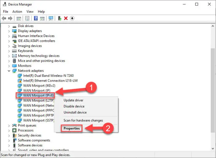 Open properties of the desired network adapter