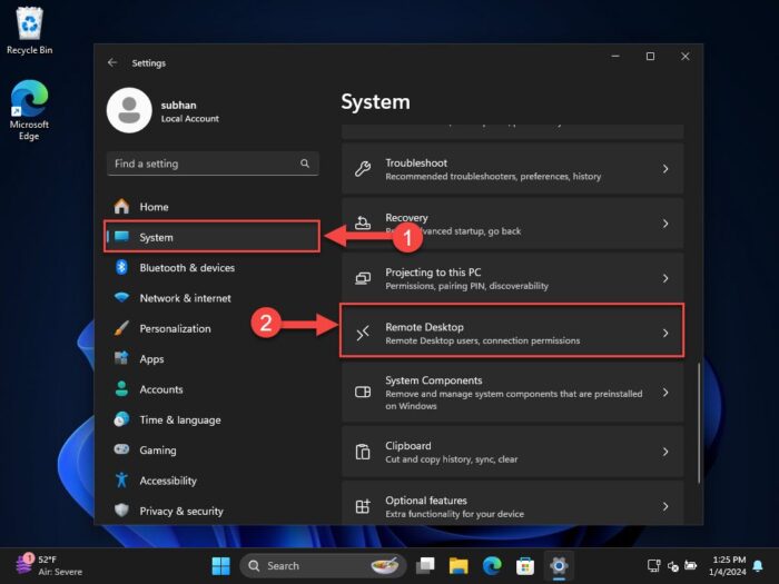 Open Remote Desktop settings