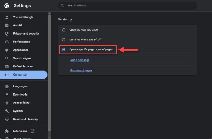 Open specific pages