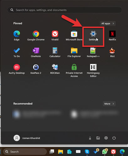 Open Start Menu Settings