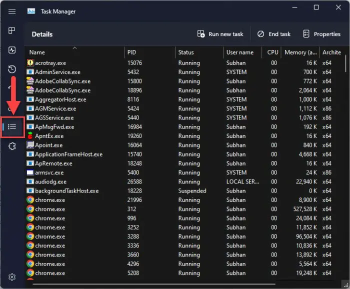Open Task Manager Details tab