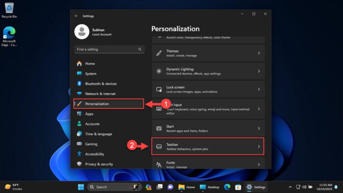 Open taskbar settings