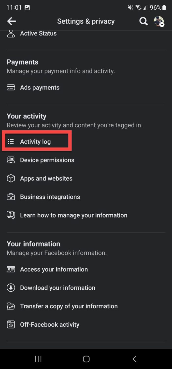 Open the Activity log