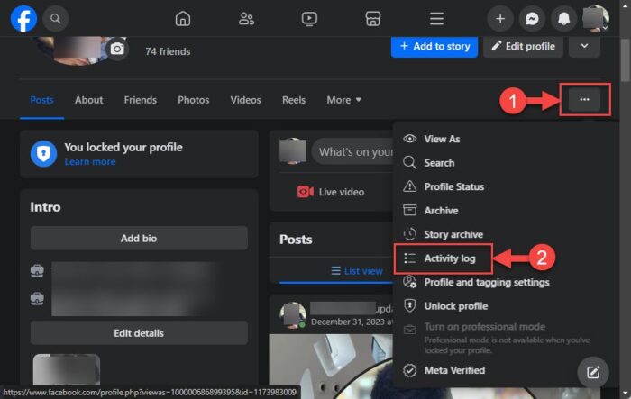 Open the Activity log in browser