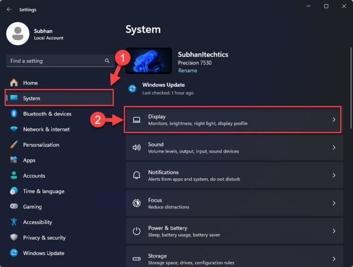 Open the Display Settings