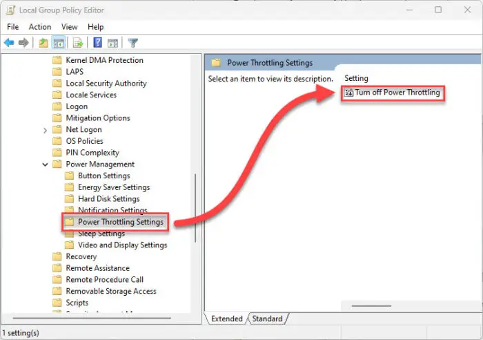 Open the Power Throttling Group Policy