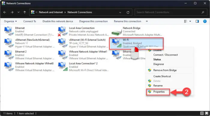 Open the wireless network adapter properties