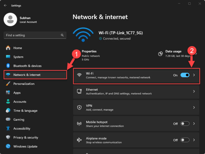 Open Wi Fi settings
