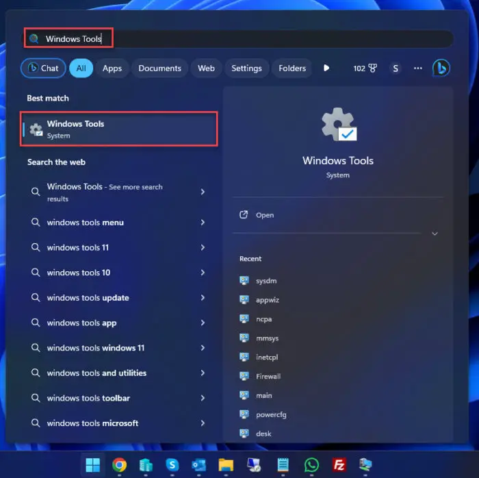 Open Windows Tools