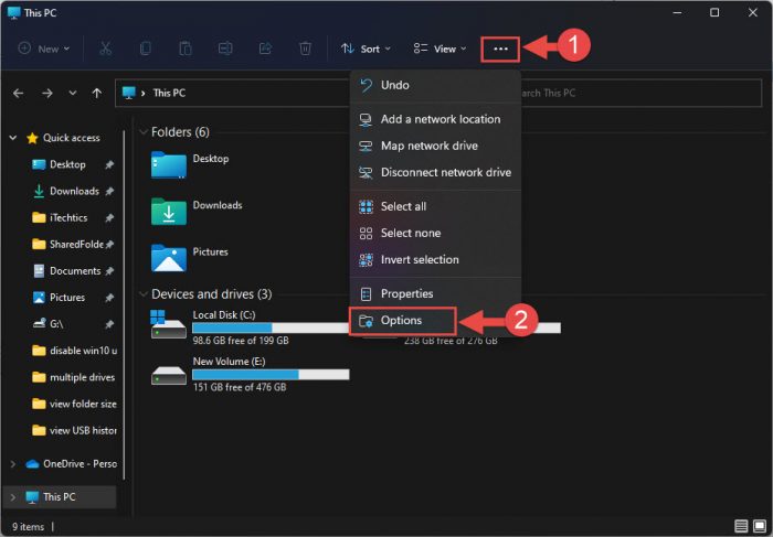 Open Explorer options