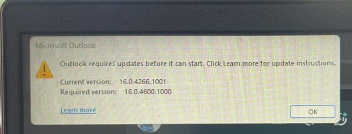 Easy Fix For "Microsoft Outlook Requires An Update Before It Can Start" Error 1 Outlook requires updates before it can start error