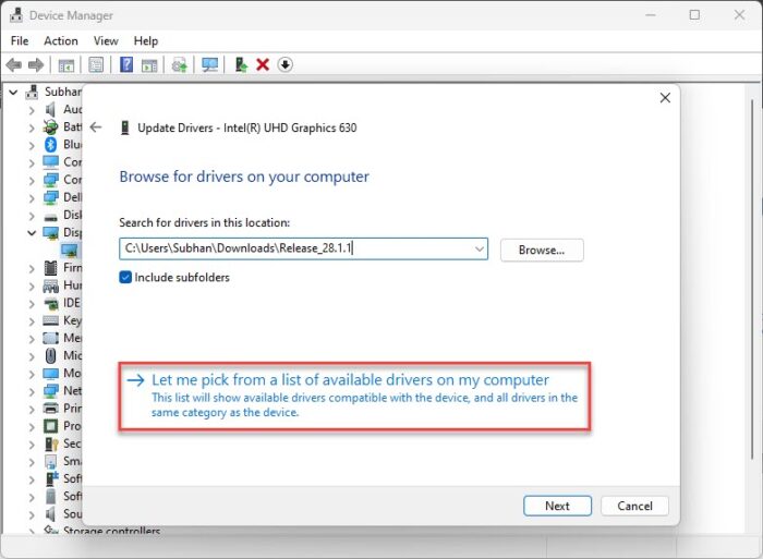 Pick from a list of drivers