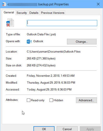 PST file size