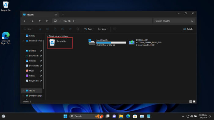 How To Add Recycle Bin To File Explorer Navigation Pane, This PC On Windows 11 8 Recycle Bin added to File Explorer This PC page