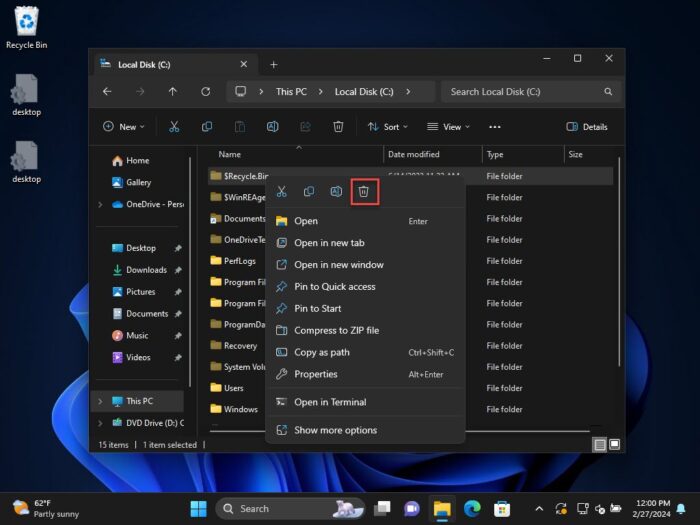 How To Delete/Empty The Hidden Recycle Bin ($RECYCLE.BIN) Folder On Windows 2 RECYCLE BIN hidden folder can be deleted