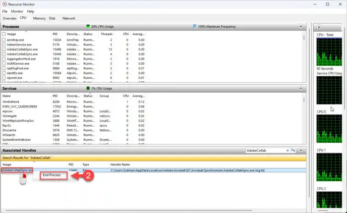 Release locked file using Resource Monitor