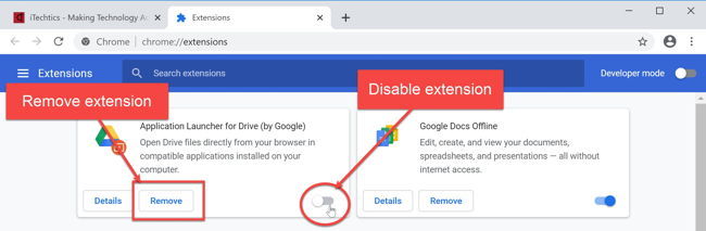 Remove or disable Chrome Extensions