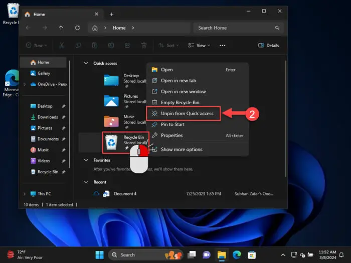 How To Add Recycle Bin To File Explorer Navigation Pane, This PC On Windows 11 12 Remove Recycle Bin from Quick Access