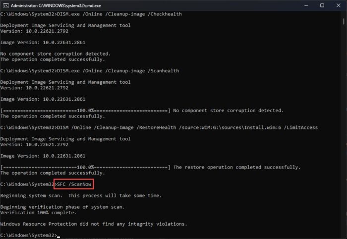 Repair Windows image using WIM file with SFC