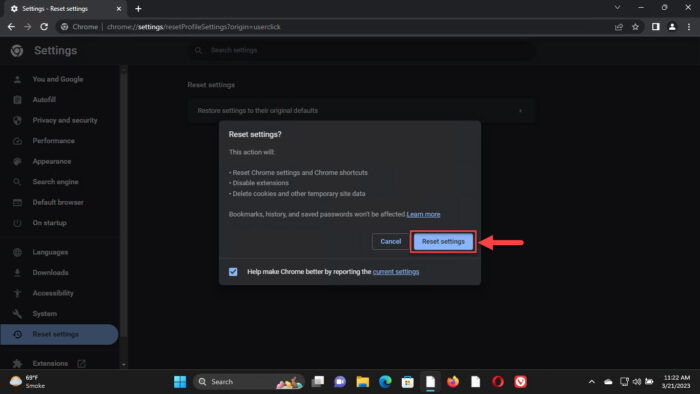 Reset Google Chrome