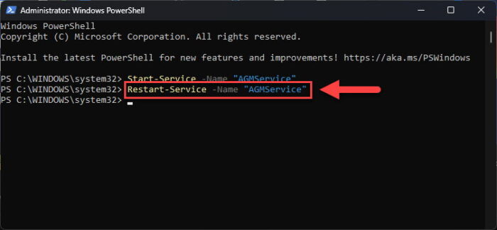 Restart a Windows Service from PowerShell