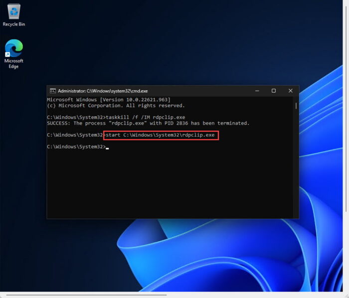 Restart rdpclipexe using Command Prompt