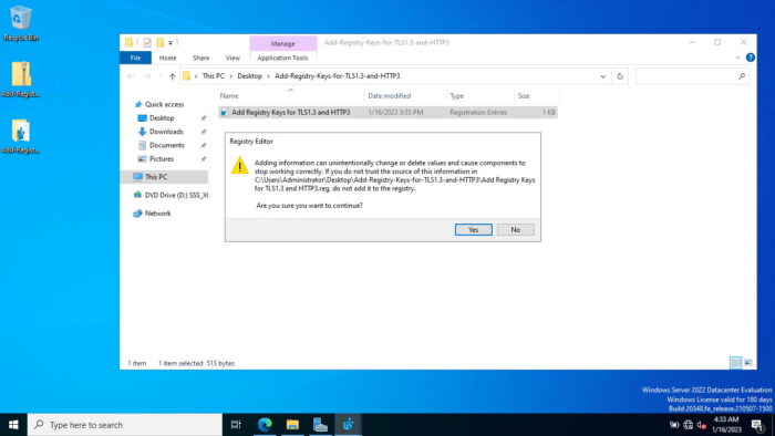 How To Enable HTTP/3 For IIS On Windows Server 2022 2 Run REG file