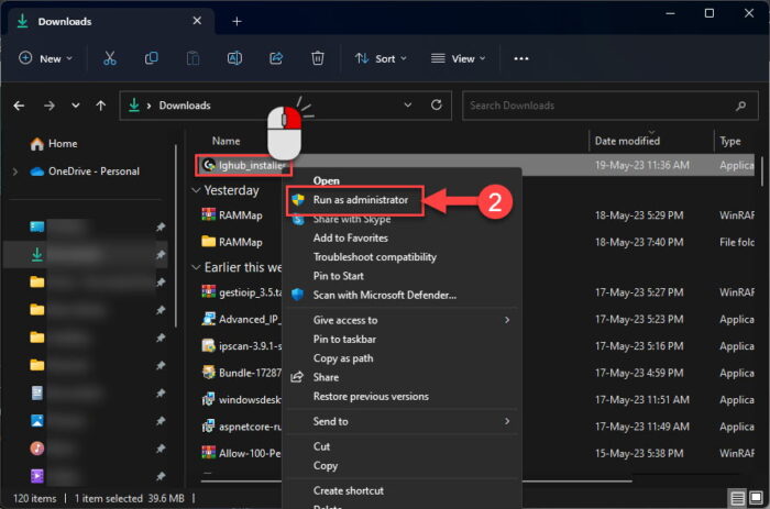 Run G Hub installer as administrator