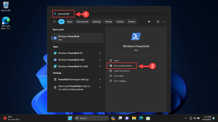 Run PowerShell as administrator