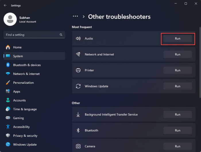 Run the troubleshooter